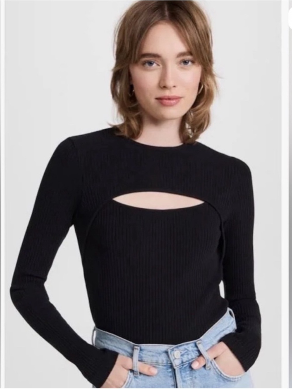 AGOLDE Black Ribbed Long-Sleeve Cutout Top - Women